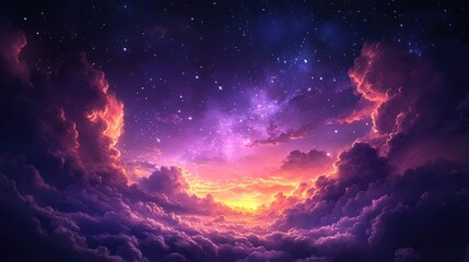 Purple sky with stars and clouds