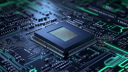semiconductor chip on top of circuit diagram, 