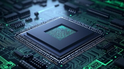 Fototapeta premium semiconductor chip on top of circuit diagram, 