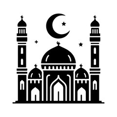 Mosque silhouette vector icon, Beautiful mosque vector of oriental style Islamic arches and windows on a white background