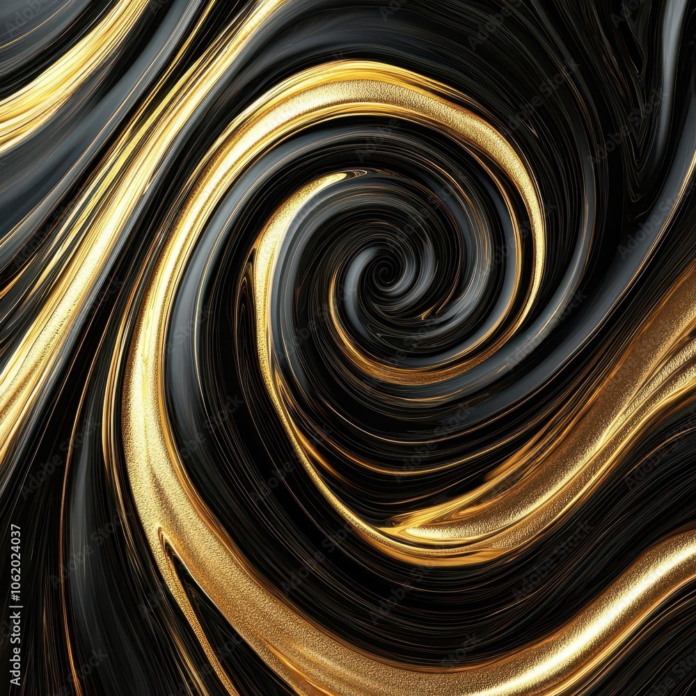 Poster a mesmerizing swirl of black and gold, blending smoothly to create a luxurious and dynamic abstract 