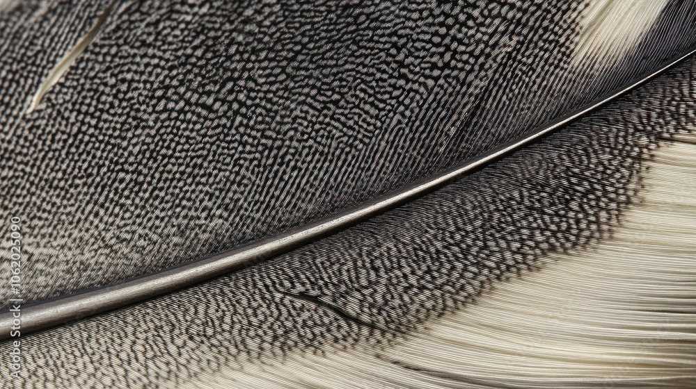 Poster close-up of a black and white bird feather with a unique pattern