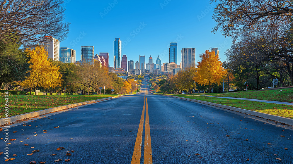 Poster wide angle view of an empty expressway in autumn
