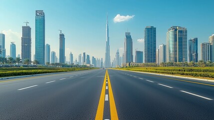 Fototapeta premium Urban Highway Perspective in Clear Blue Sky