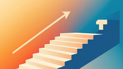 Fototapeta premium Abstract Staircase with Upward Arrow Growth Success Opportunity