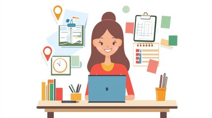 Happy virtual assistant scheduling and coordinating for clients, radiating efficiency