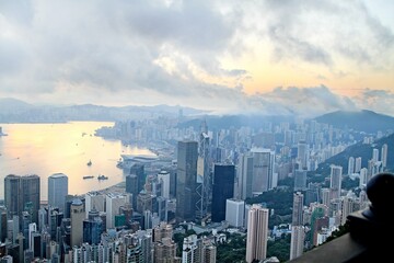 Morning Light Over Hong Kong Skyline and Harbour