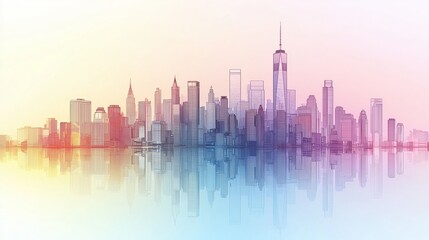 Obraz premium Soft Pastel Minimalist City Skyline Art