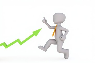 3d man red arrow success chart on white background.