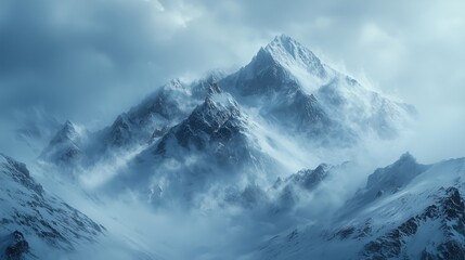 Obraz premium Avalanche Cascading Down Snowy Mountains