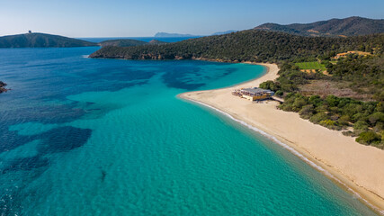 Panorama of the Sardinian coast, Tuerredda beach in Sardinia