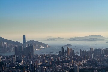 Fototapeta premium Misty Morning View of Hong Kong Skyline