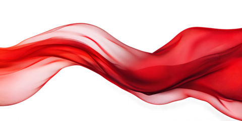 wave red silk fabric. 3d. material. texture. fluttering translucent fabric isolated on transparent background
