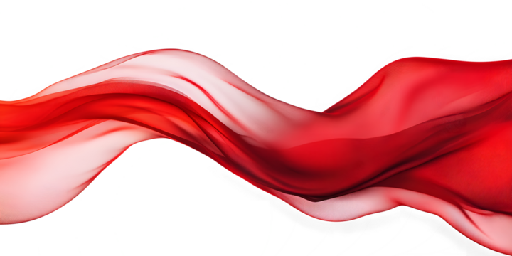 wave red silk fabric. 3d. material. texture. fluttering translucent fabric isolated on transparent background