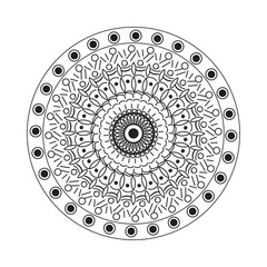 Circular Mandala Design with Intricate Patterns and a Central Dot on transparent background 