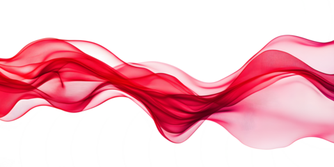 wave red silk fabric. 3d. material. texture. fluttering translucent fabric isolated on transparent background