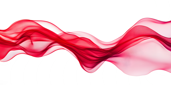 wave red silk fabric. 3d. material. texture. fluttering translucent fabric isolated on transparent background