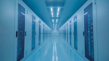 Fototapeta premium Modern Data Center Server Room Interior with Rows of Servers