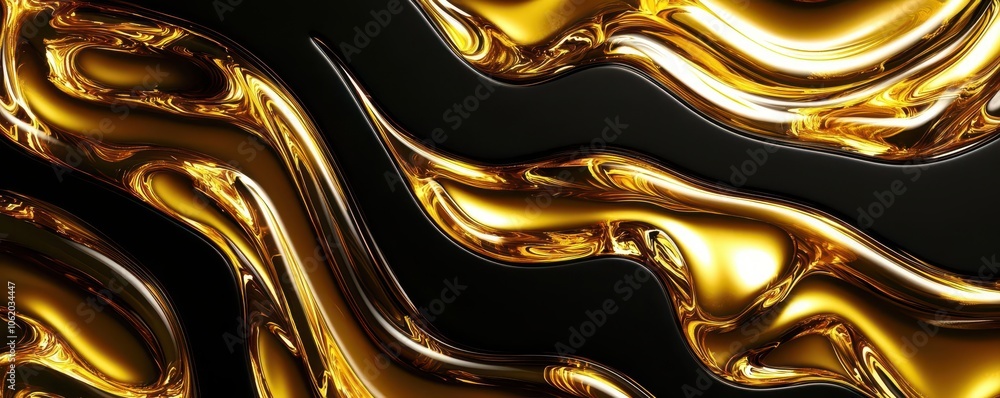 Poster a mesmerizing abstract design featuring flowing golden patterns on a dark background, evoking elegan
