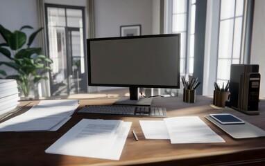 Fototapeta premium Clean modern work desk in home, remote working