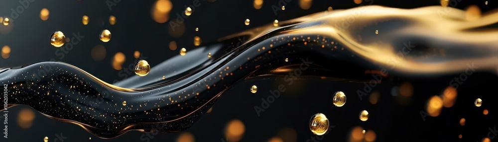 Aufkleber a swirling stream of dark liquid glistens with golden droplets, creating an elegant and dynamic visu