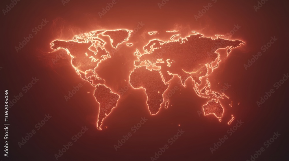 Wall mural a red background with a globe on it. the globe is lit up and has a lot of dots on it