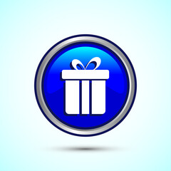 Gift box icon design illustration, Surprising gift box symbol, Blue Color Round Button Design