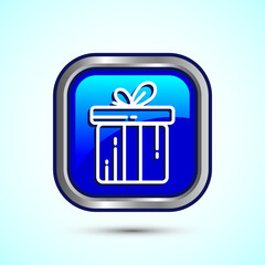 Gift box icon design illustration, Surprising gift box symbol, Blue Color Square Button Design