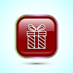 Gift box icon design illustration, Surprising gift box symbol, Red Color Square Button Design