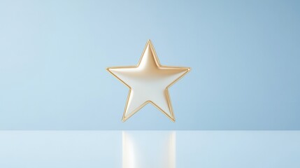Fototapeta premium A gold star is on a blue background. The star is shiny and stands out against the blue background