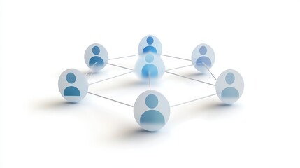 A group of people are connected by a network of circles. The circles are blue and white. The people are connected to each other in a way that shows that they are all part of a larger group