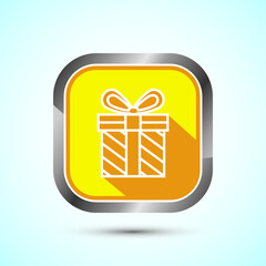 Gift box icon design illustration, Surprising gift box symbol, Yellow Shadow Button Design