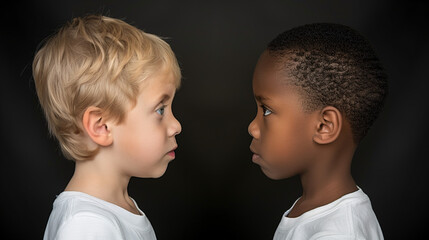 Ni&ntilde;os mir&aacute;ndose frente a frente simbolizando diversidad e igualdad