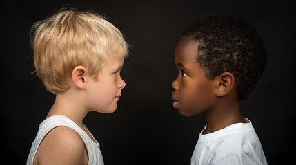 Ni&ntilde;os mir&aacute;ndose frente a frente simbolizando diversidad e igualdad