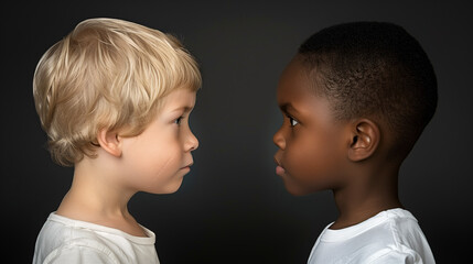 Ni&ntilde;os mir&aacute;ndose frente a frente simbolizando diversidad e igualdad