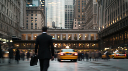 Business Traveler Hailing Taxi at City Train Station