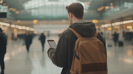 Traveler Using Smartphone for Mobile Check In at Airport