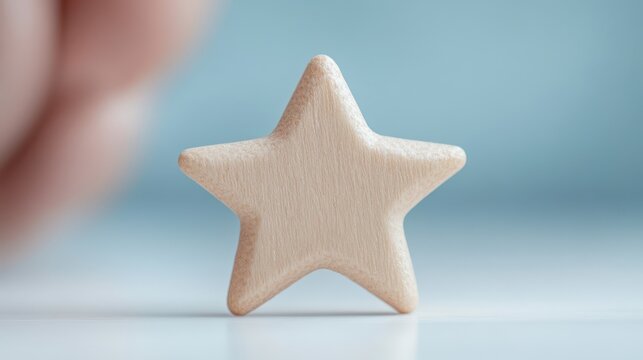 A small star is sitting on a white surface. The star is made of a material that is not shiny or reflective. The star is not very large, but it is still noticeable