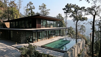 Modern luxury villa with swimming pool, outside view architecture