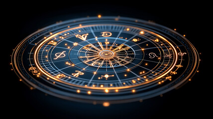 dynamic view of zodiac wheel with each sign radiating light, symbolizing cosmic energy and astrological insights. glowing design highlights mystical allure of astrology
