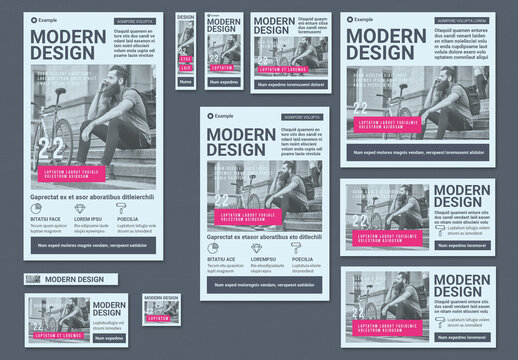 Modern Design Socialmedia and Web Banners Set for Advertisement in Pale Colors with Pink Accents