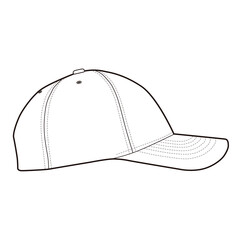 Opposite side view of plain six-panel baseball cap with curved visor and minimalistic stitching.
