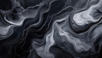 Obraz premium Fluid Black and White Marble Texture with Organic Swirling Patterns and Flowing Lines, Ideal for Modern Artistic Backgrounds, Monochromatic Design Concepts, and Luxurious Decorative Elements