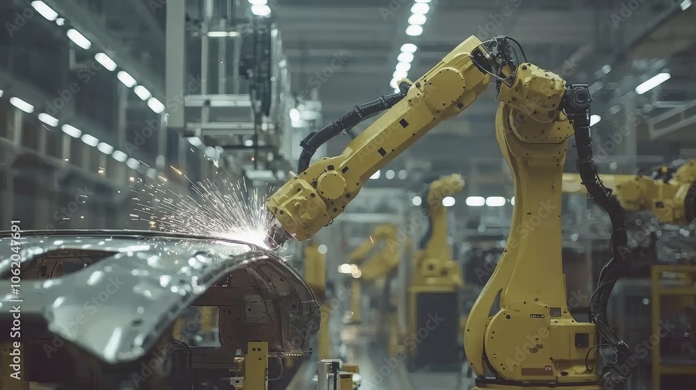 Leinwandbilder Robots work automatically in smart autonomous factories. An illustration illustrating generative AI.