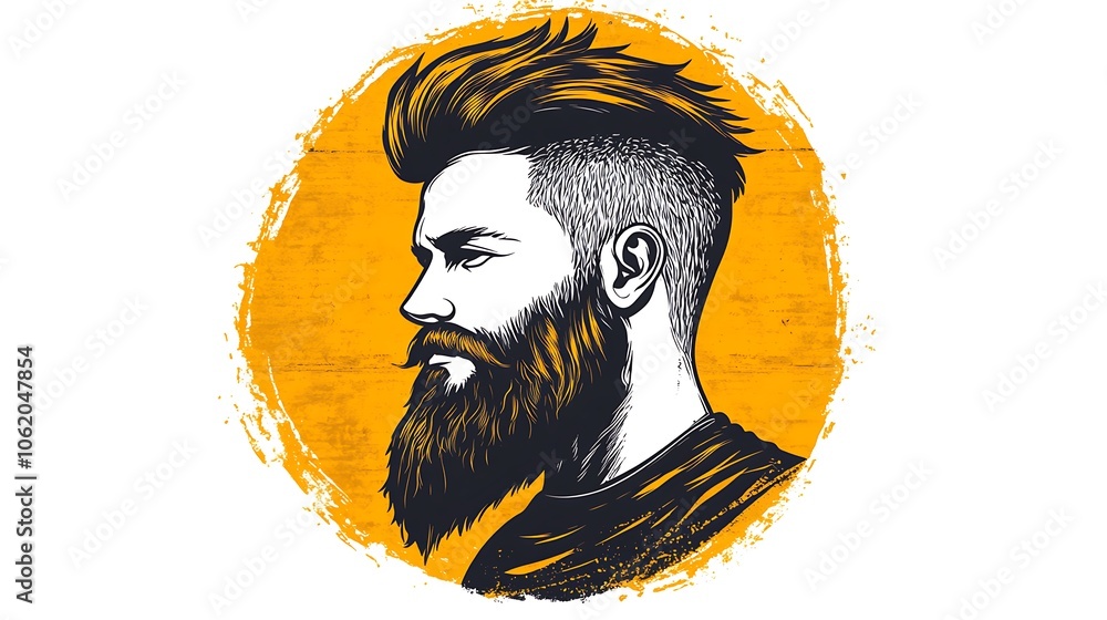 Poster stylish profile of a man with beard and round background
