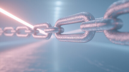 Holographic Chain in Neon Tech Environment with Broken Link