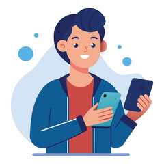 vector person using a smartphone on white background