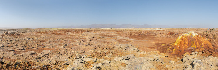 Hydrothermal field at Dallol volcano in the Danakil Depression. At 48 metres below sea level, Dallol is Earth’s lowest land volcano. Ethiopia