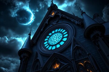 Obraz premium Dimly lit frosted glass with dark shadows beyond, capturing the moody and dramatic atmosphere of winterâ€™s touch in a gothic style, symbolizing depth and beauty