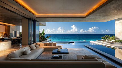 Fototapeta premium Luxury Living Room with Ocean View - Photo